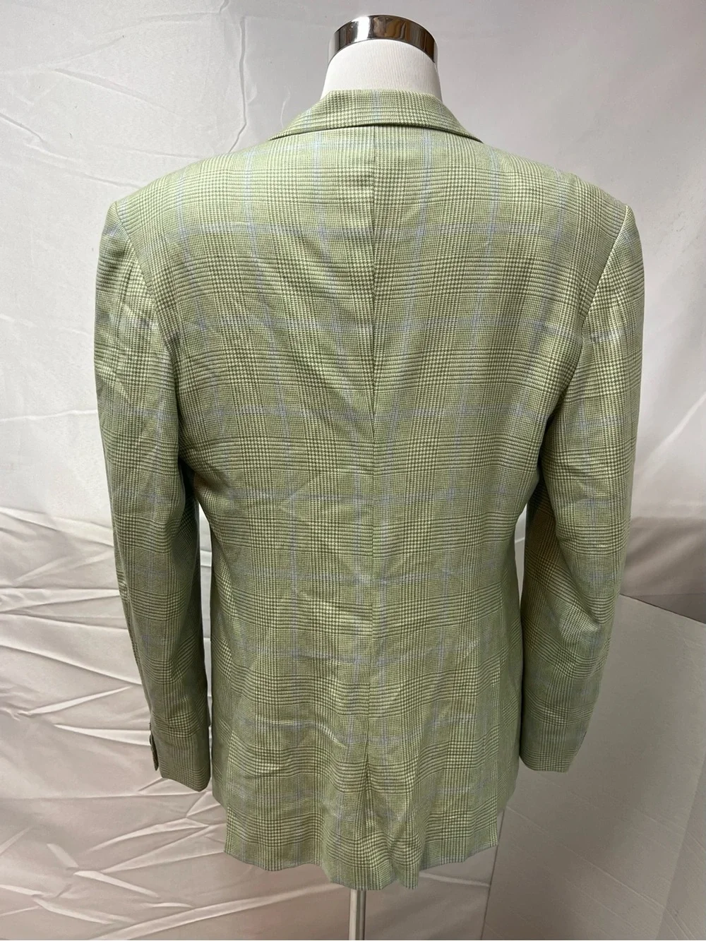 Bespoke Custom Men's 42L Mint Green Blue Windowpane Glen Plaid Blazer Jacket